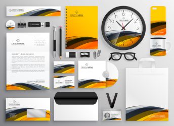 abstract yellow modern brand identity business stationery items